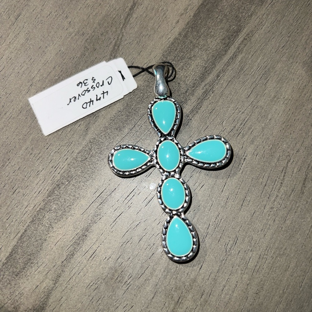 Turquoise & black stone Cross Pendant